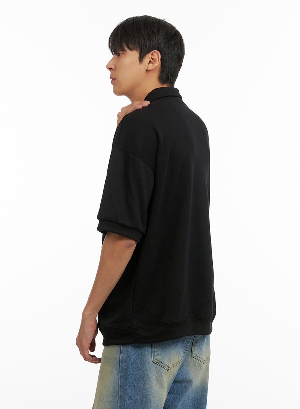 Men's Cotton Polo Top (Black) IU419