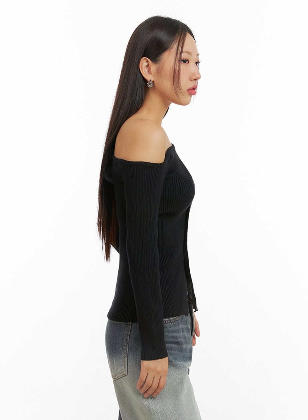 One-Shoulder Buttoned Slim Cardigan IS402