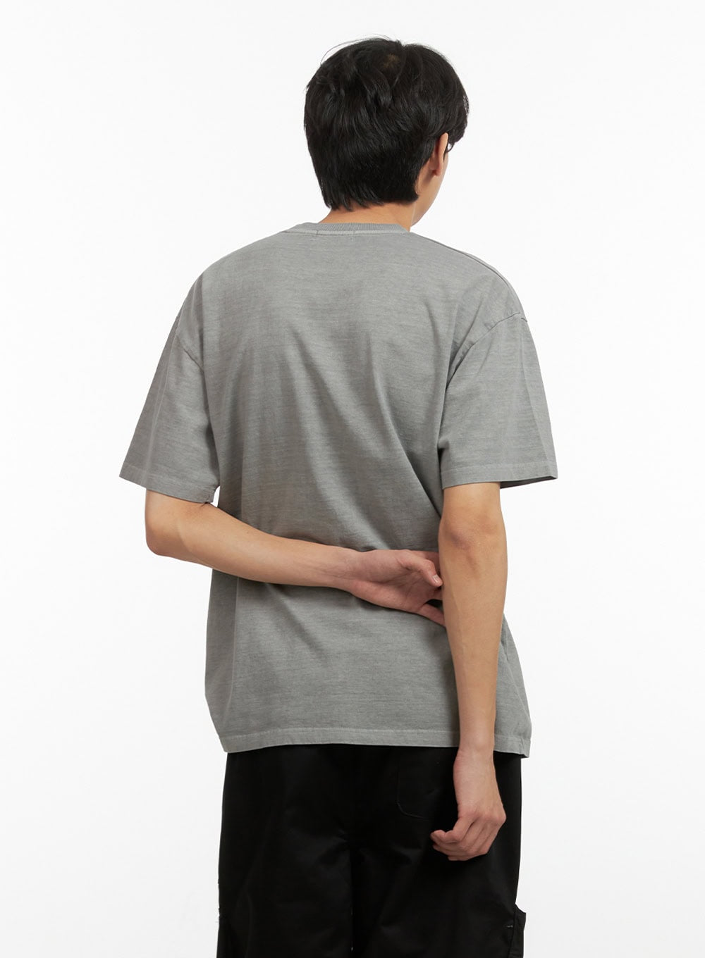 Men's Cotton Washed Round Neck T-Shirt (Gray) IY431