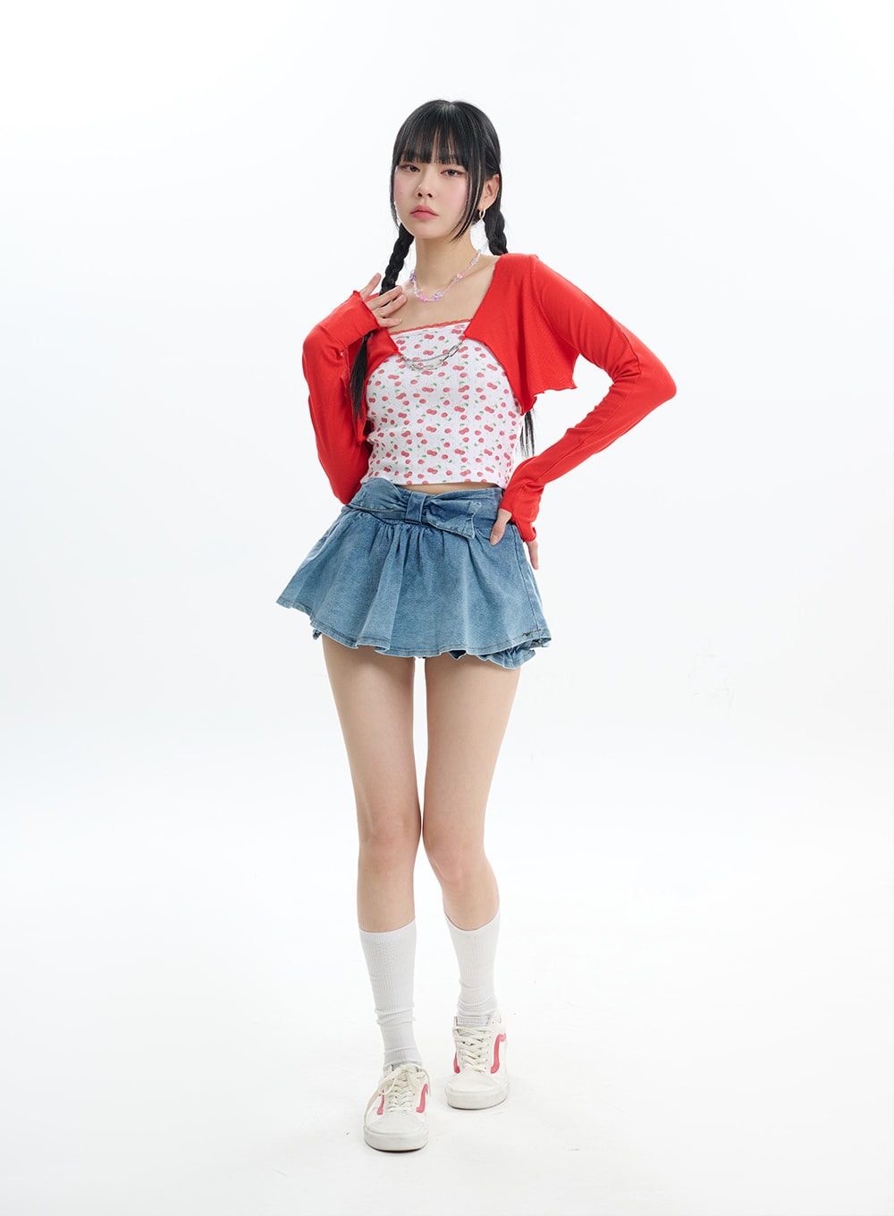 U-Neckline Solid Cropped Cardigan IF413