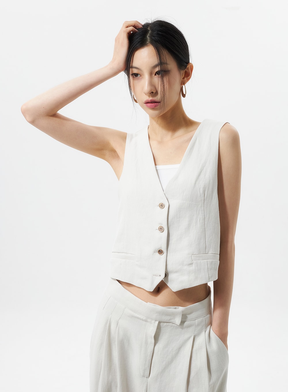 Cropped Button Vest IU326