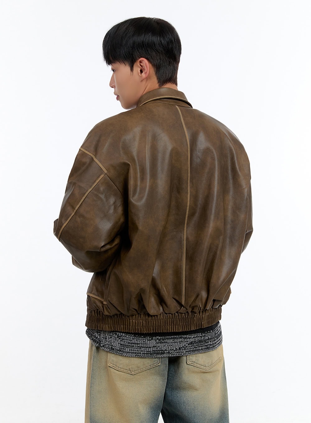 Men's Washed Vintage Zip-Up Leather Jacket IS413