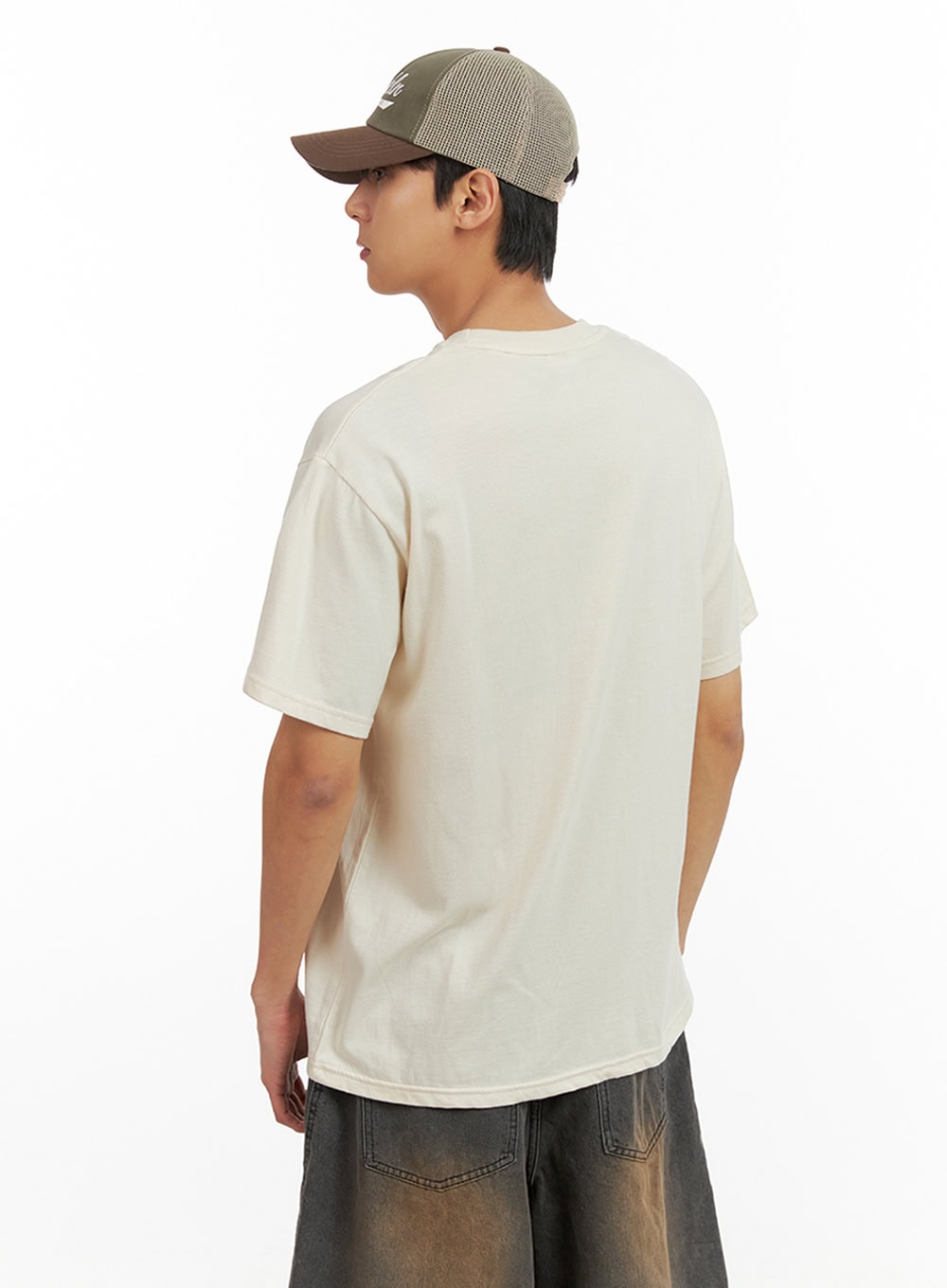 Men's Lettering Round Neck T-Shirt (Light Beige) IU419