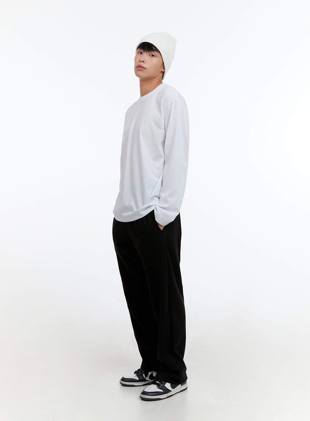 Men's Basic Cotton Long Sleeve T-Shirt (White) IS412