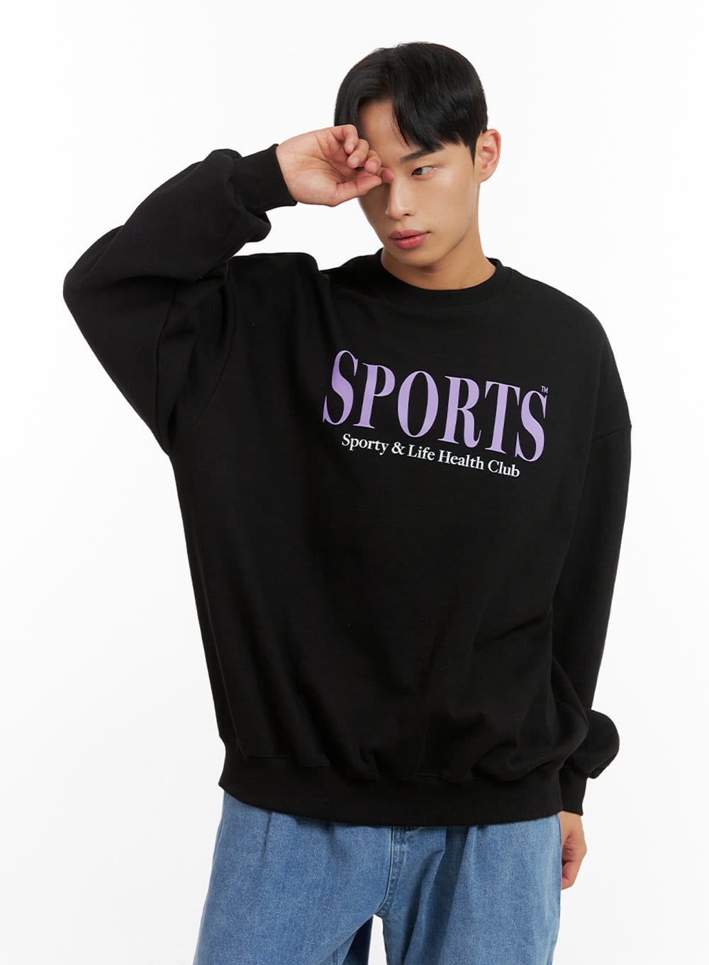 Men's Graphic Lettering Crewneck Sweatshirt (Black) IU412