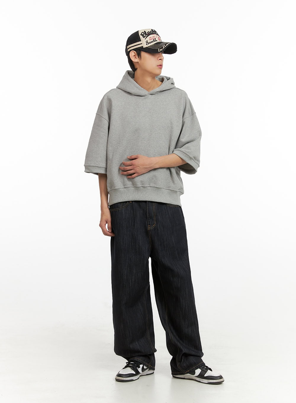 Men's Cozy Boxy Fit Hooded Sweatshirt (Gray) IU405