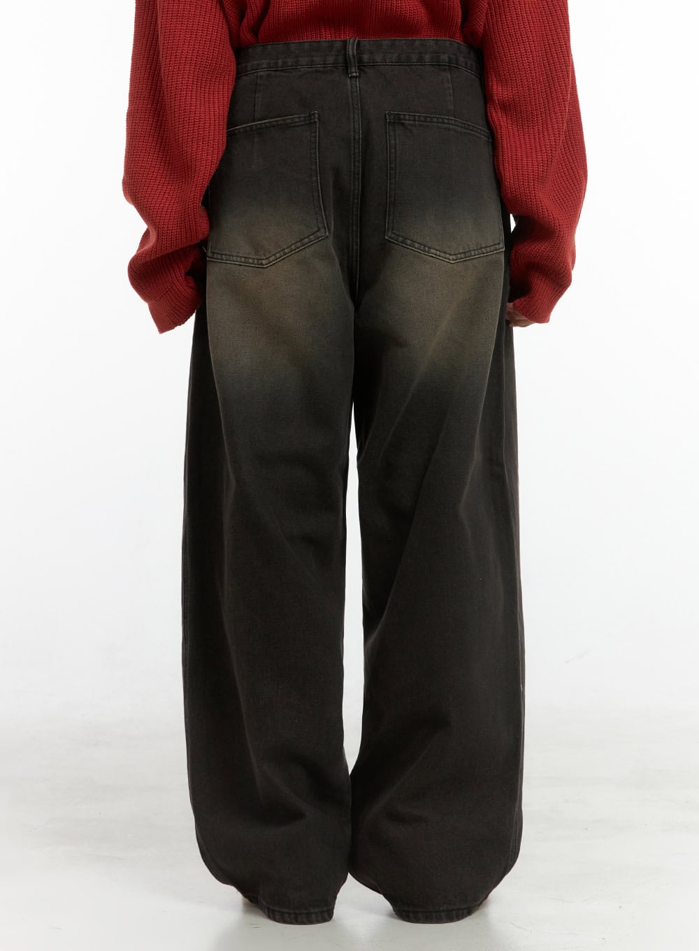 Men's Washed Cotton Wide Leg Jeans (Black) IS420