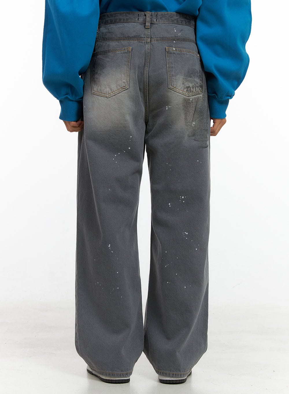 Men's Printed Wide Fit Pintuck Washed Jeans IS419