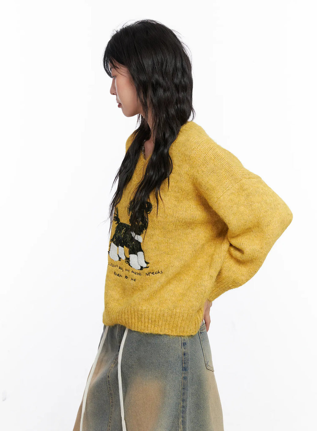 Graphic V-Neck Knit Sweater CO507