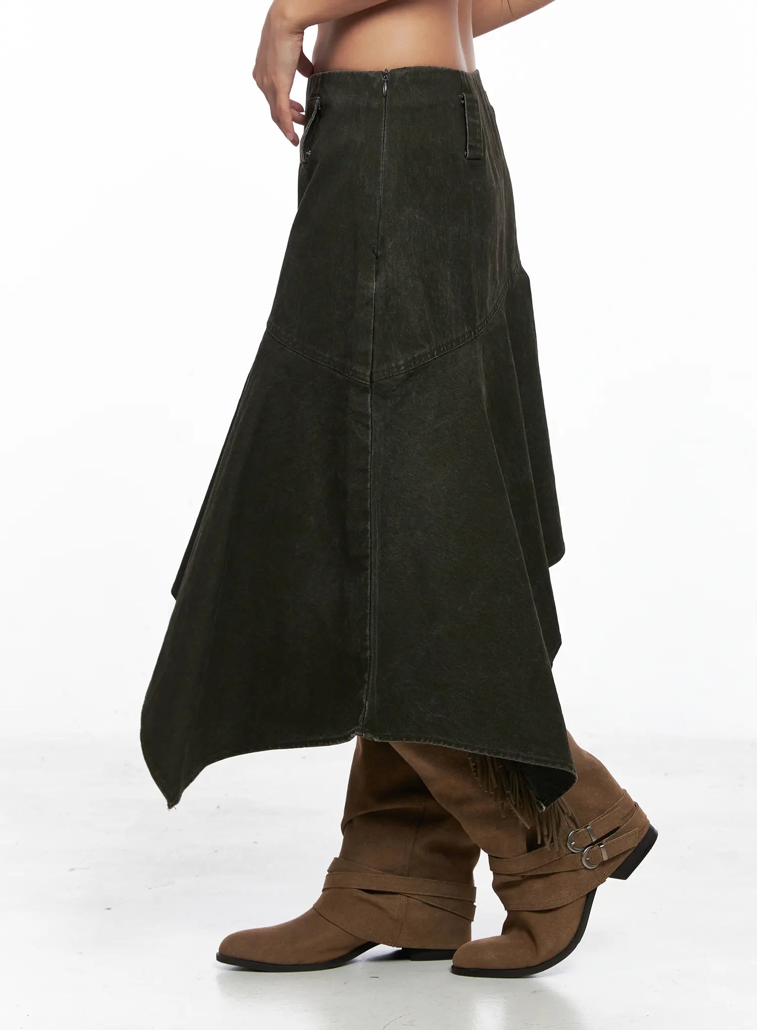 Vintage Wash Asymmetric Midi Skirt CO513