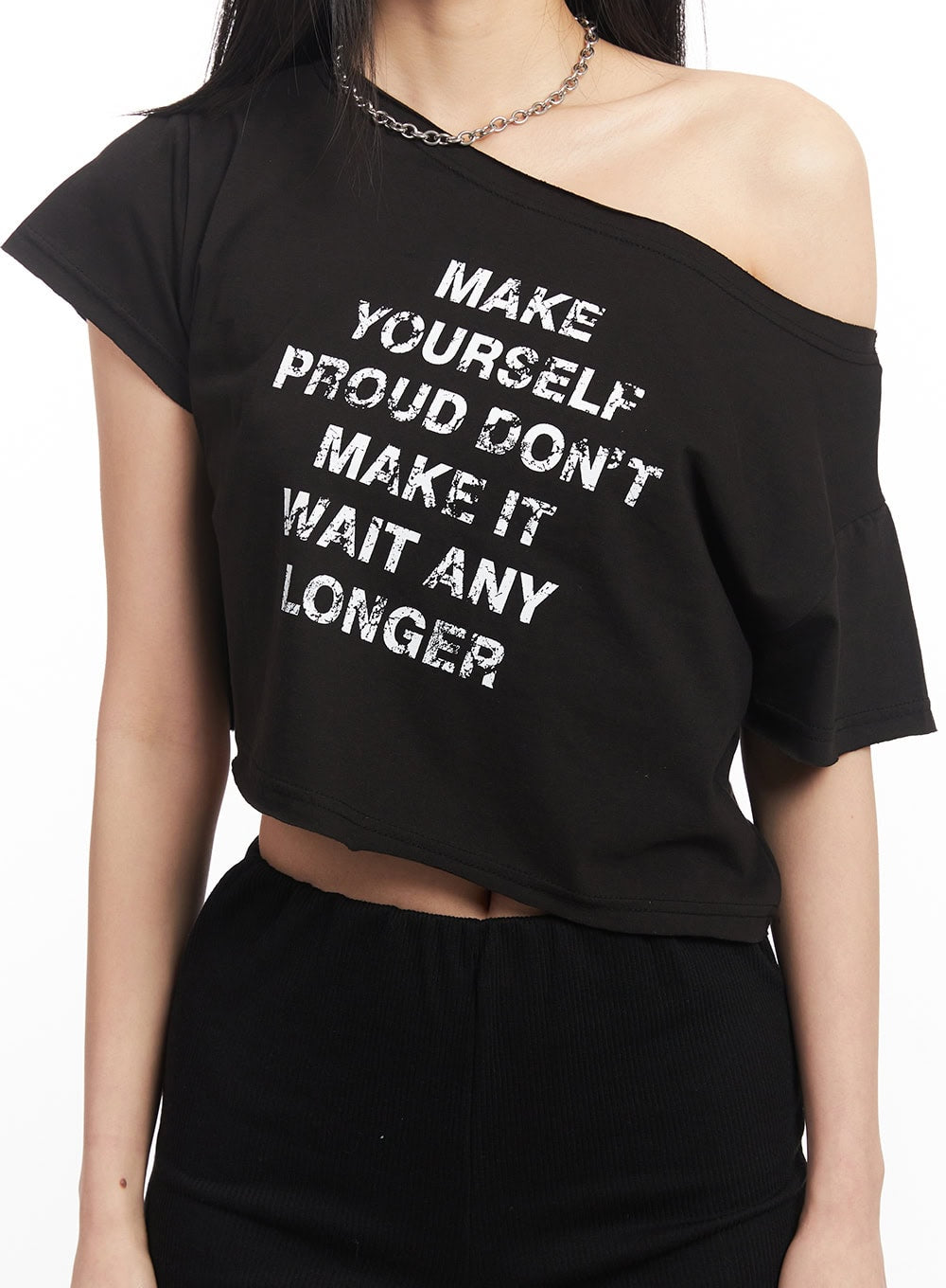 Off-Shoulder Graphic Crop Top CA514