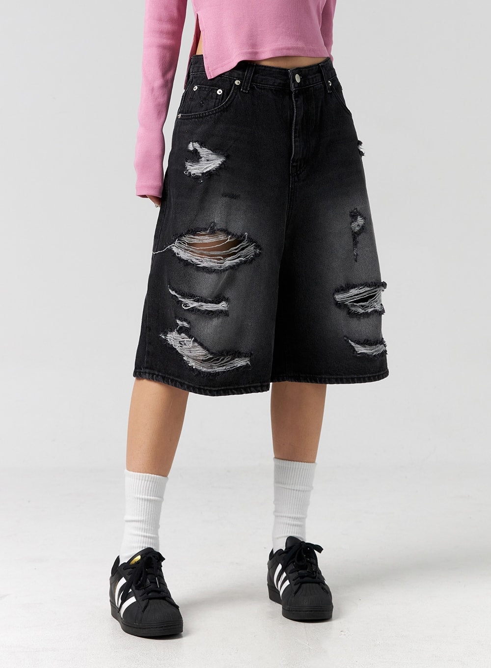 Ripped Bermuda Pants Unisex CG303