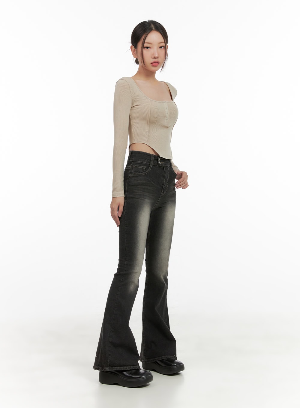 Quinn Double-Button Slim Bootcut Jeans CG422