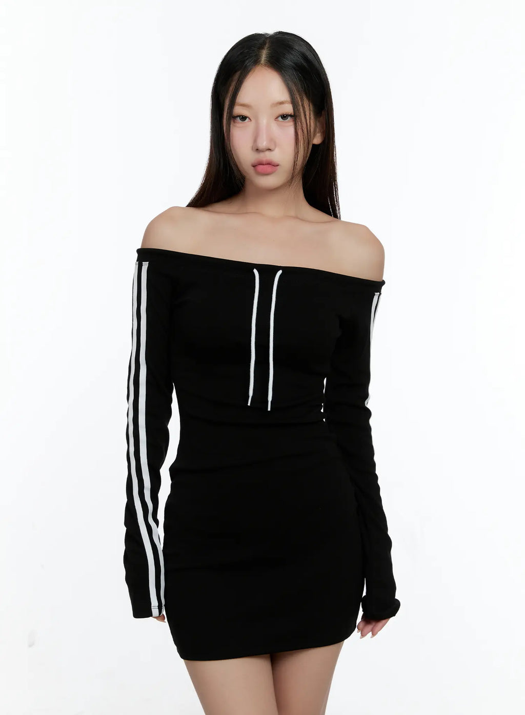 Sporty Off-Shoulder Knit Dress CS518