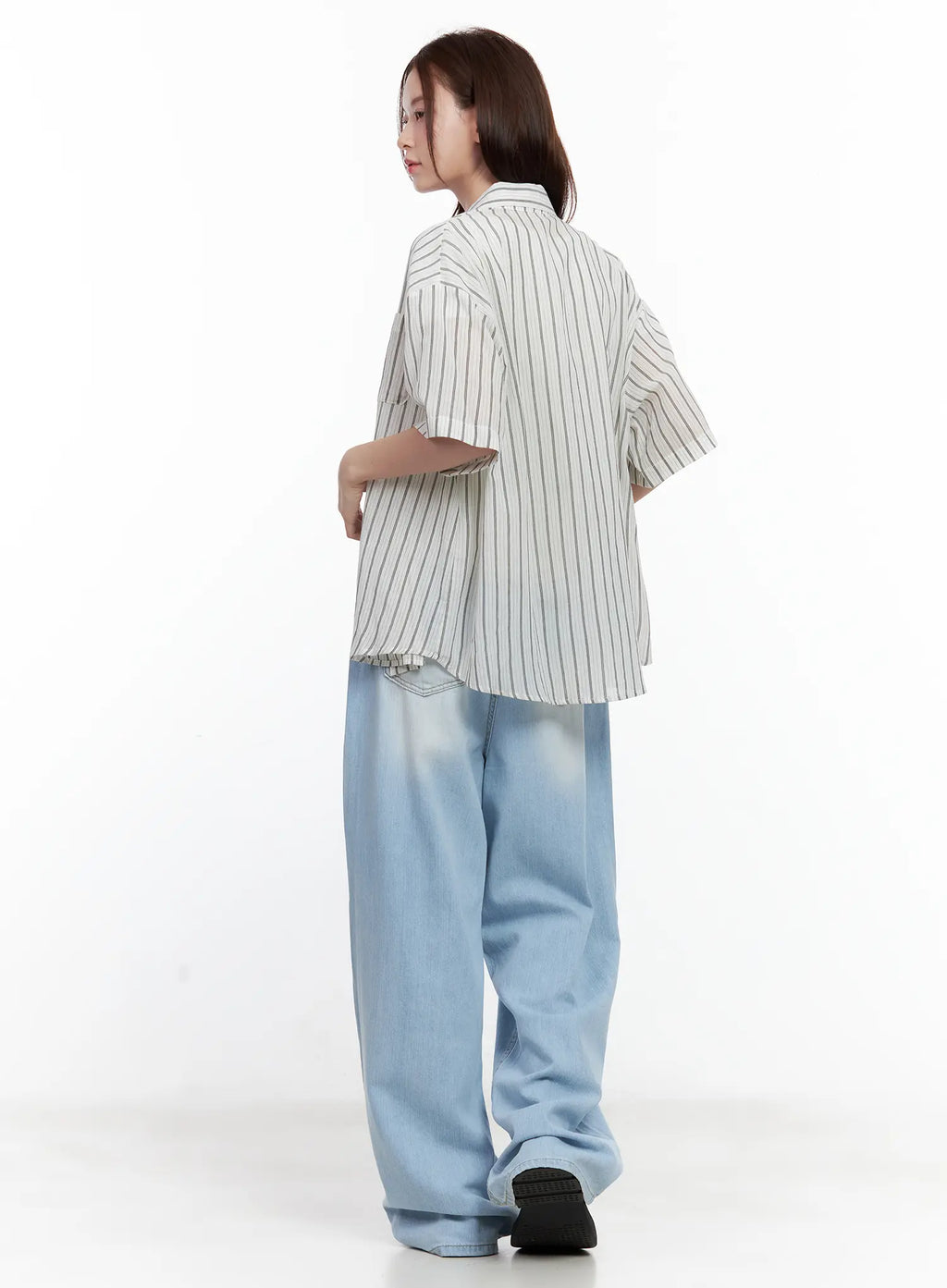 Casual Striped Short-Sleeve Button-Up Shirt CL502