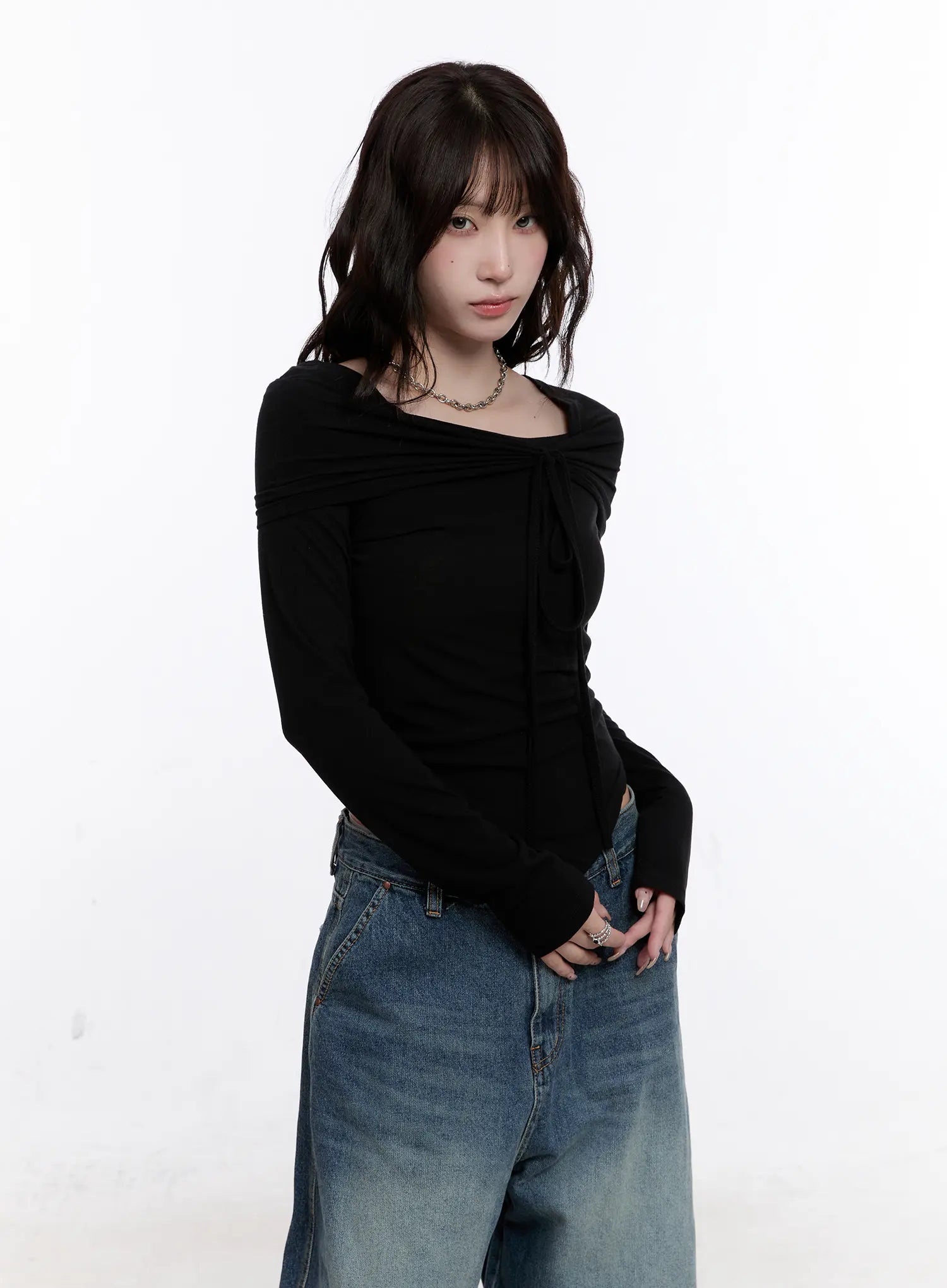 Asymmetrical Tie Detail Long Sleeve Top CO501