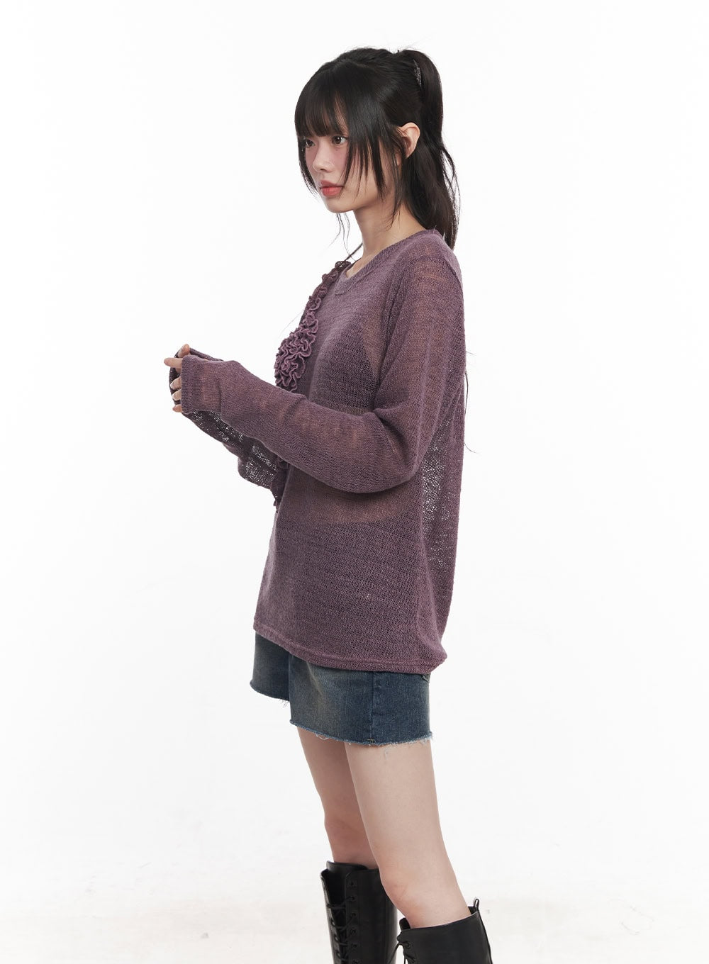 Sheer Loose-Fit Flower Sweater CY520