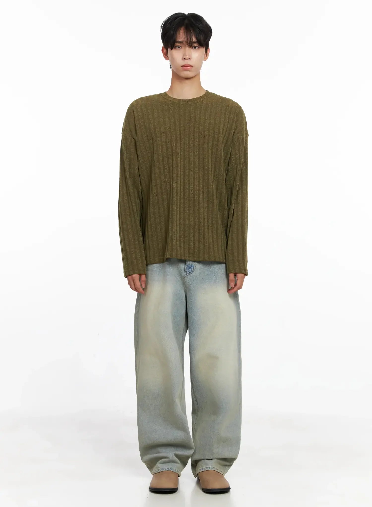 Men's Ribbed Knit Long Sleeve Shirt IO516