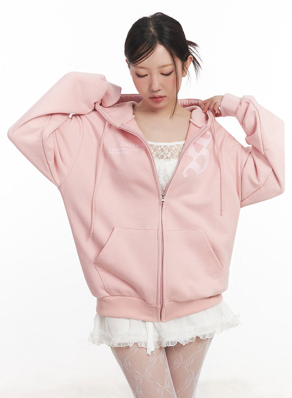 Graphic Oversize Zip-Up Hooded Jacket IM528