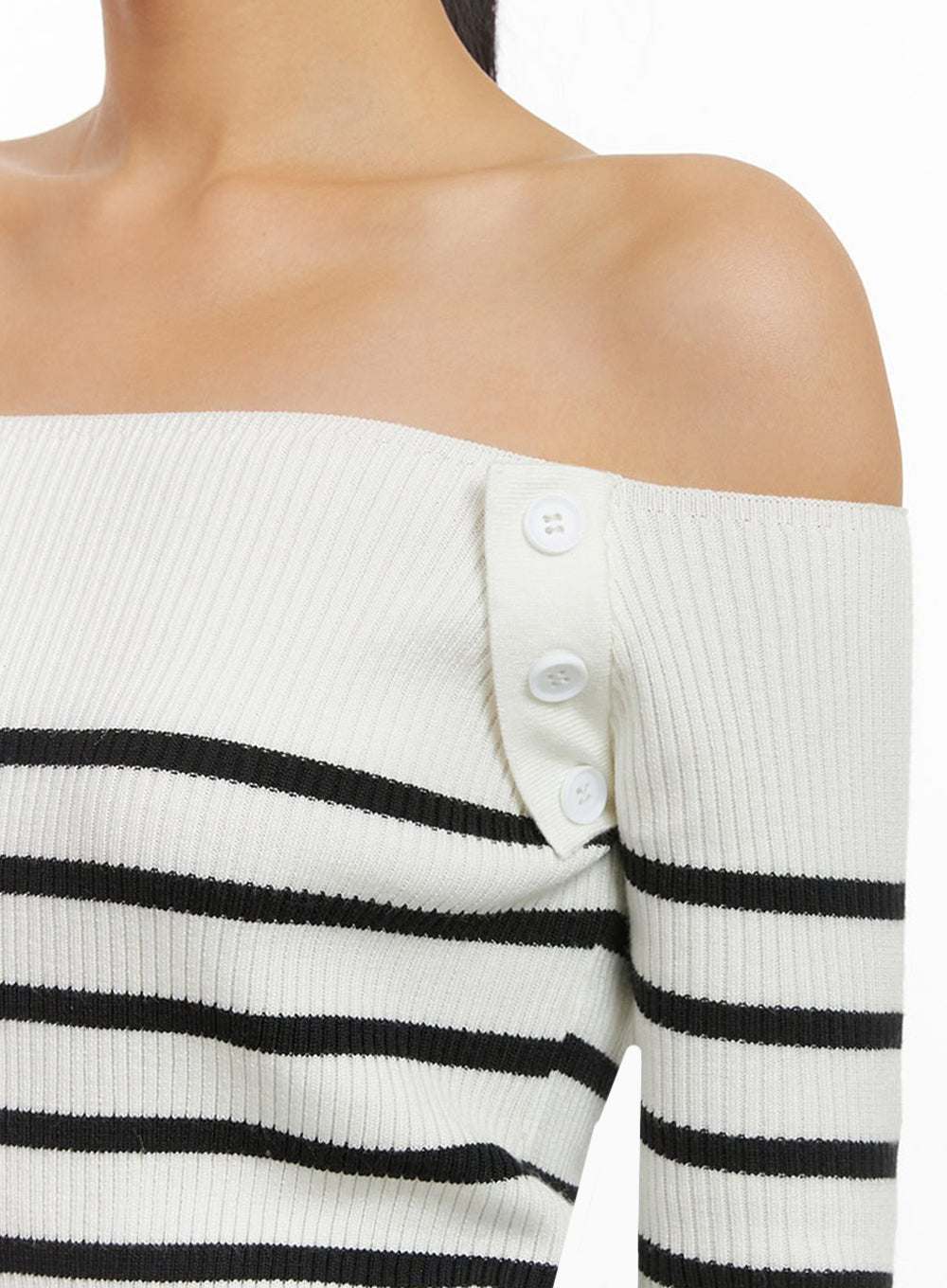 Stripe Buttoned Off-Shoulder Top IO409