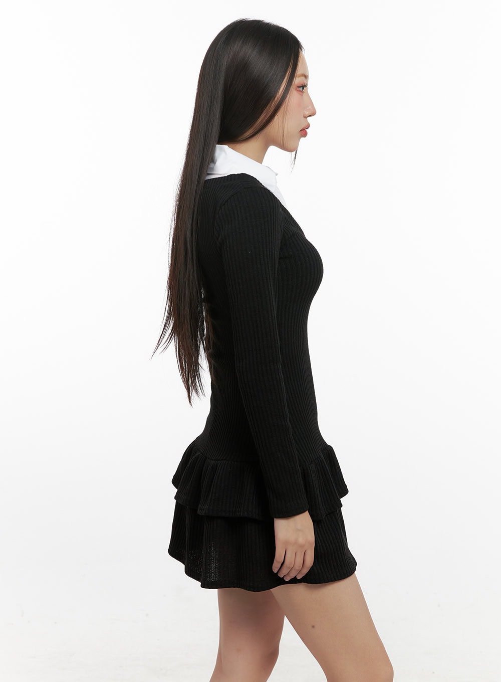 Solid Print Flare Collar Dress CN415