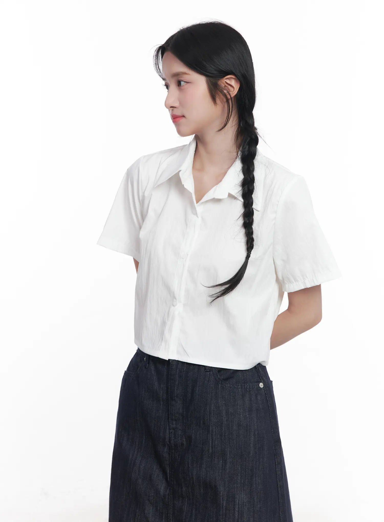 Short-Sleeve Cropped Collared Shirt CU525