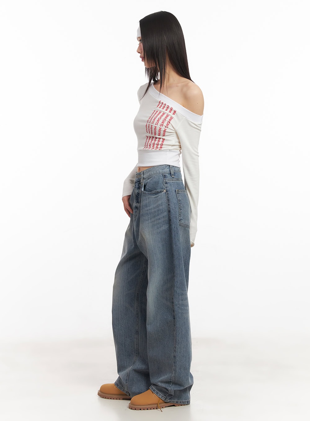 One-Shoulder Wrap Long-Sleeve Crop Top CA522