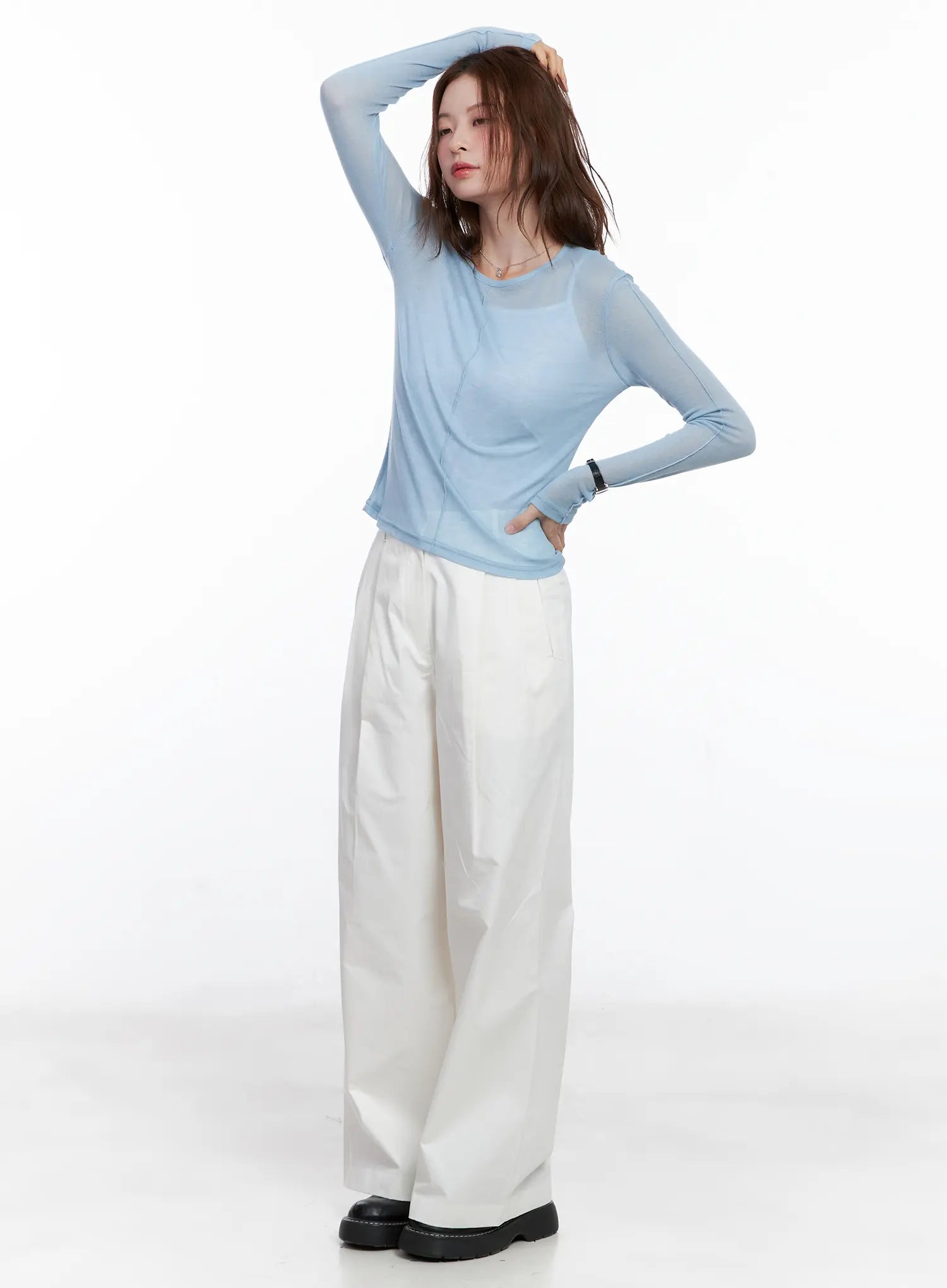Pintuck Wide Leg Cotton Pants CG520