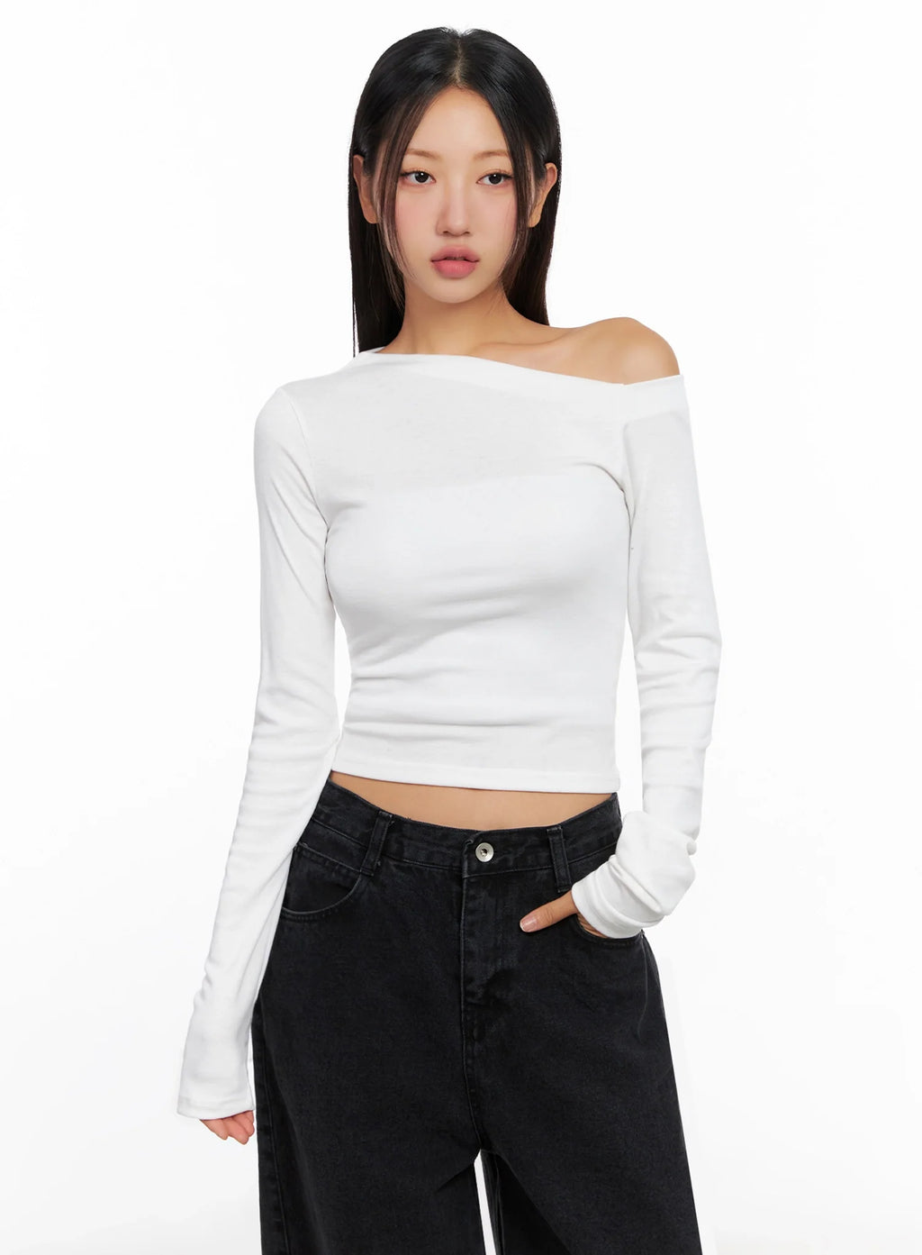 Off-Shoulder Long Sleeve Tee IG528