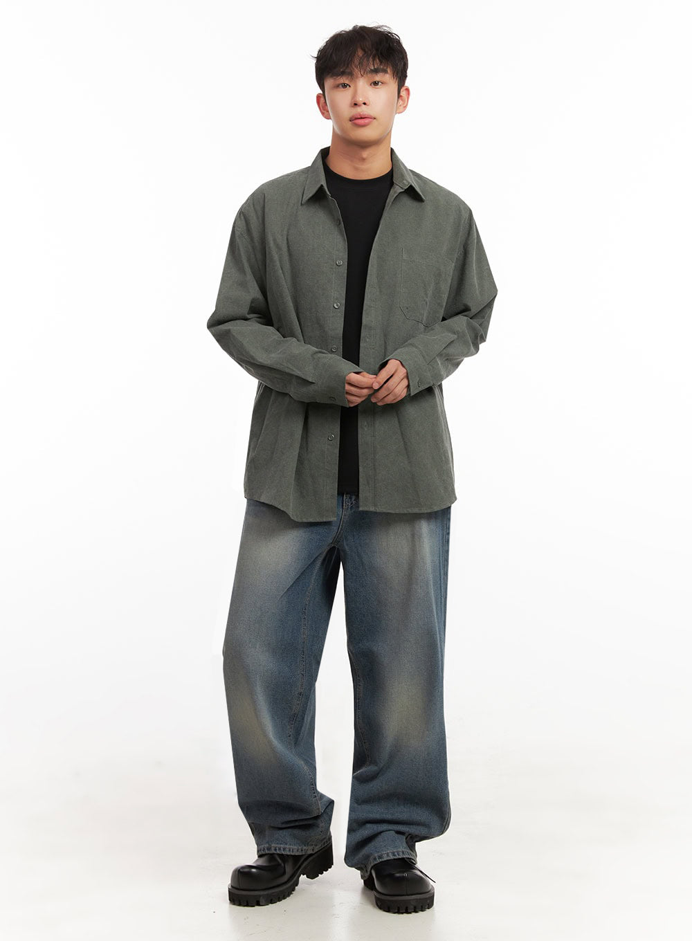 Men's Washed Oversized Collar Shirt ID427