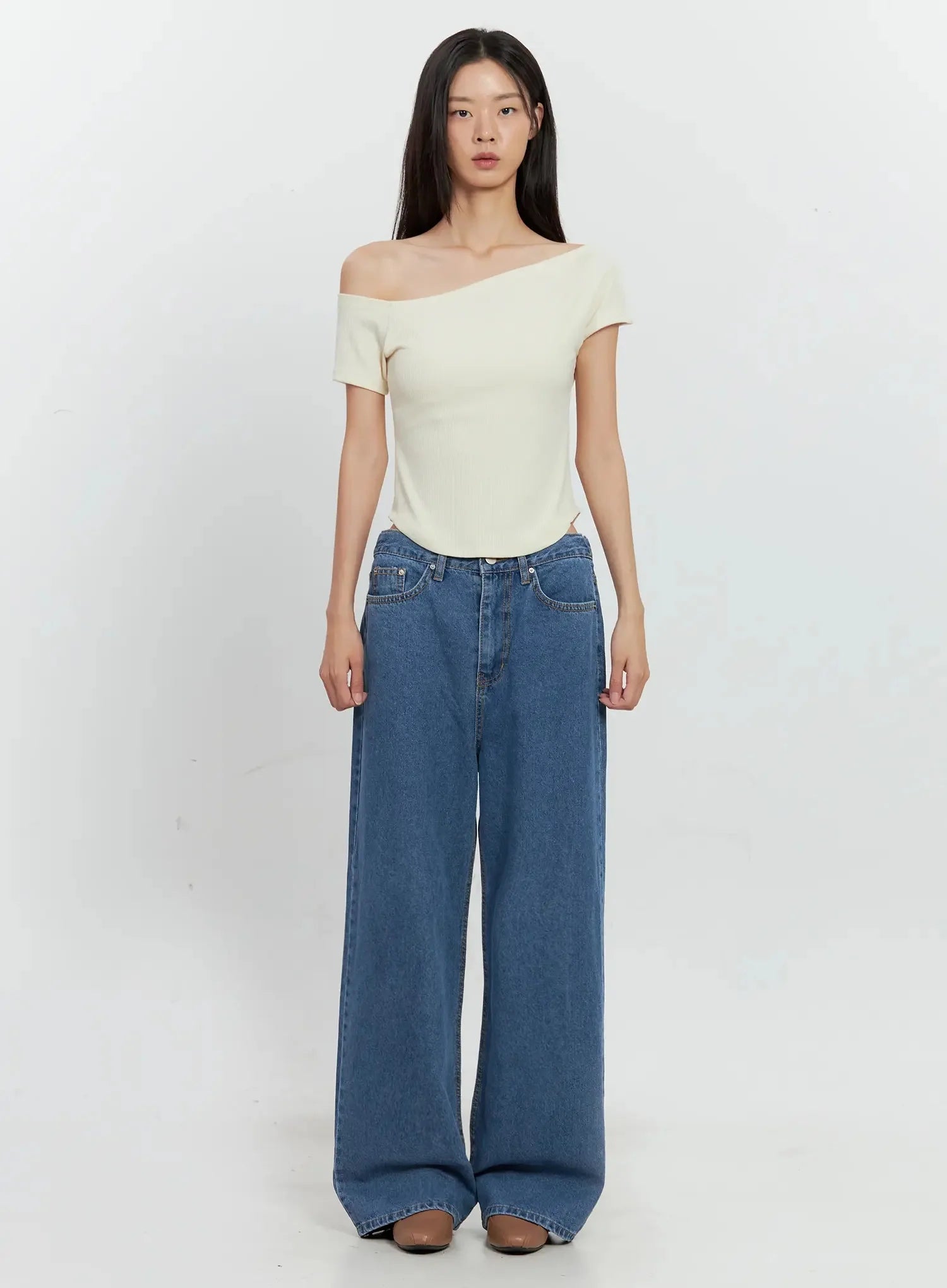 Asymmetric Ribbed Short-Sleeve IL528