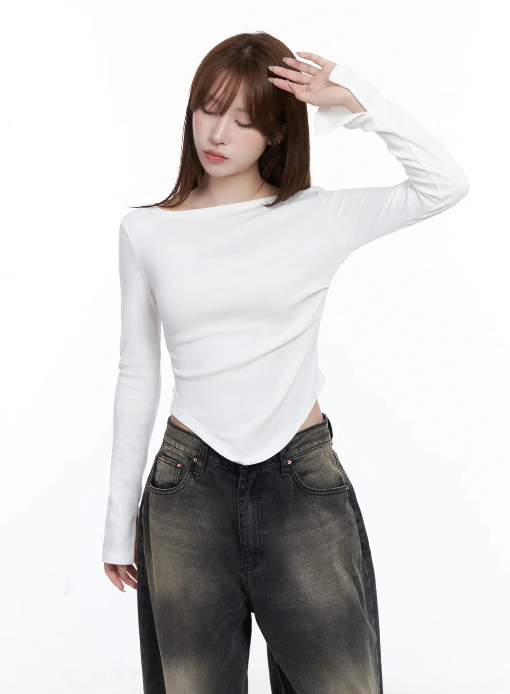 Asymmetric Hem Long Sleeve Top CG529