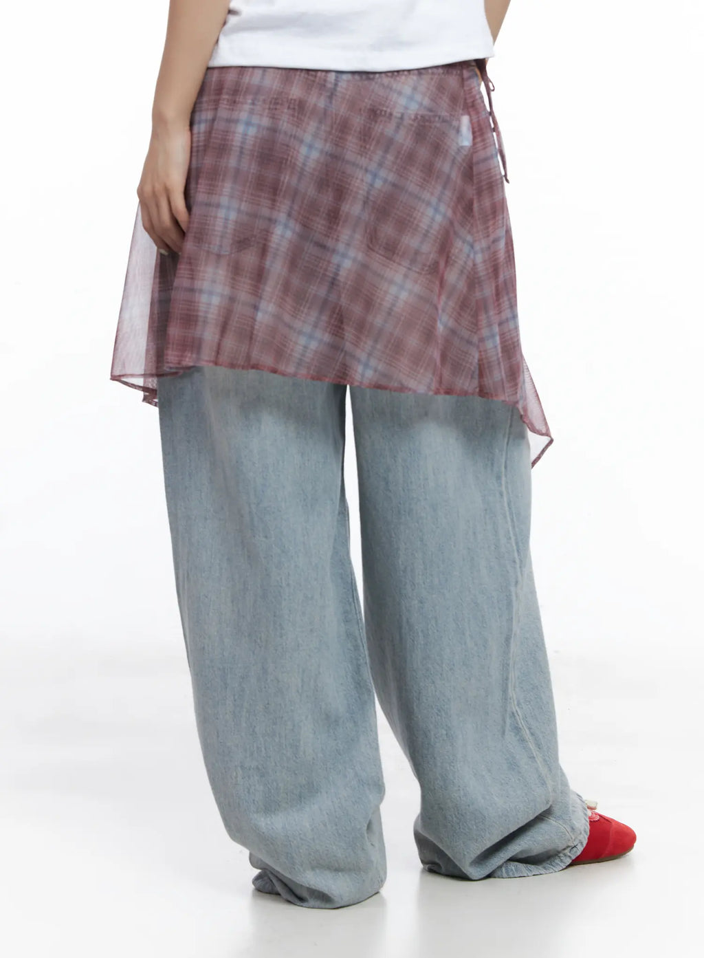 Plaid Mesh Layered Wrap Midi Skirt CL511