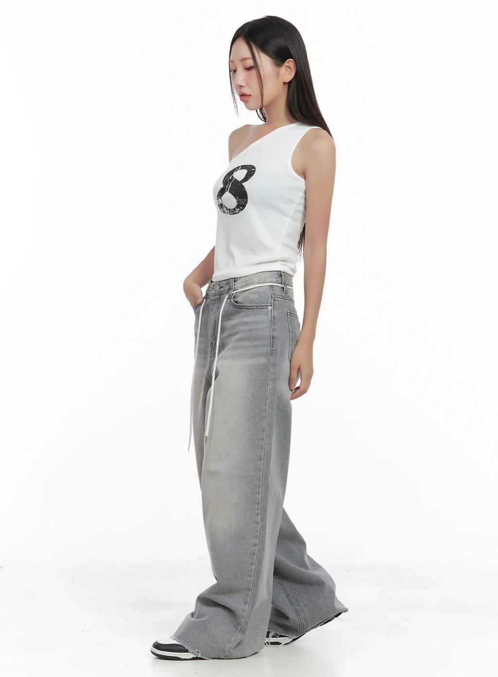 Asymmetric Graphic One-Shoulder Tank CL509