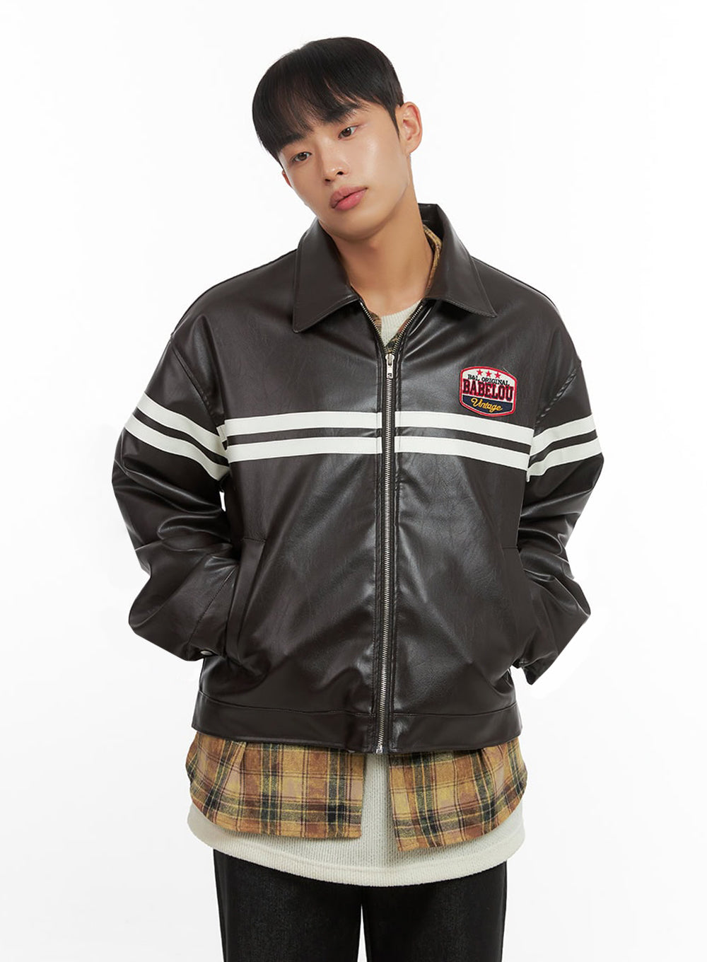 Men's Patched Zip-Up Rider Jacket IO420