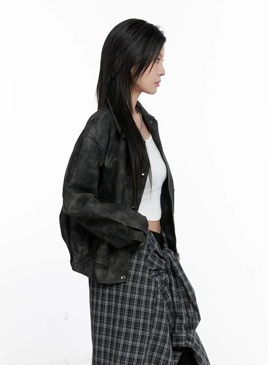 Vintage Washed Faux Leather Jacket CS512