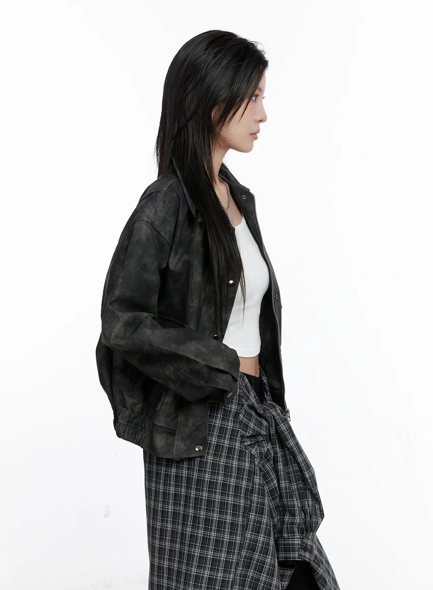 Vintage Washed Faux Leather Jacket CS512