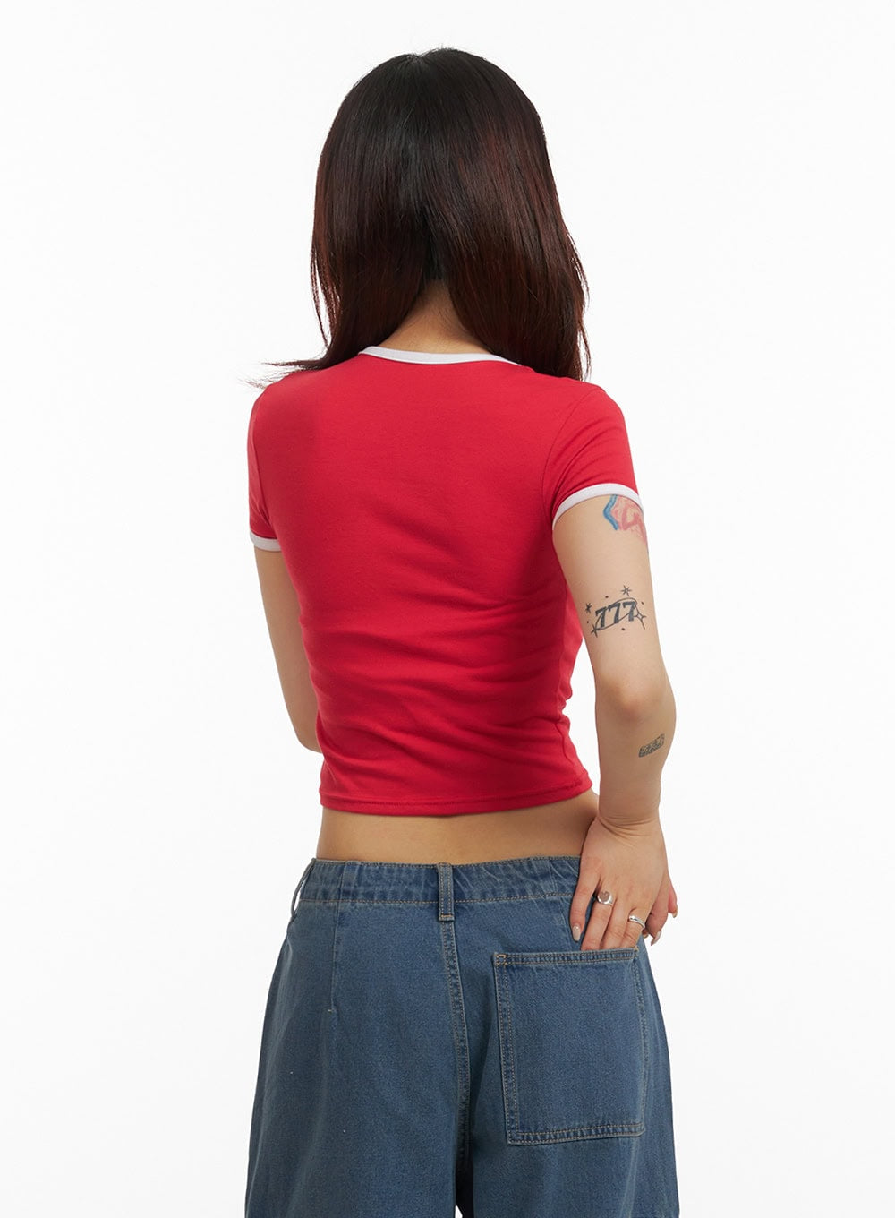 Contrast Graphic Crop Top IY410