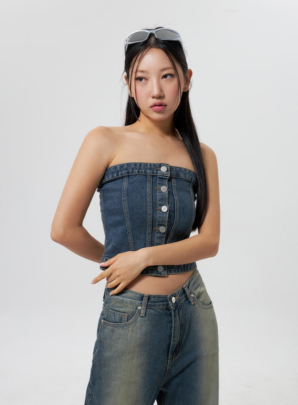 Denim Button Tube Top CY323