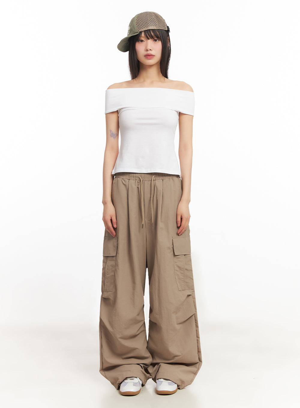 String Cut-Out Off-Shoulder Crop Top IY502