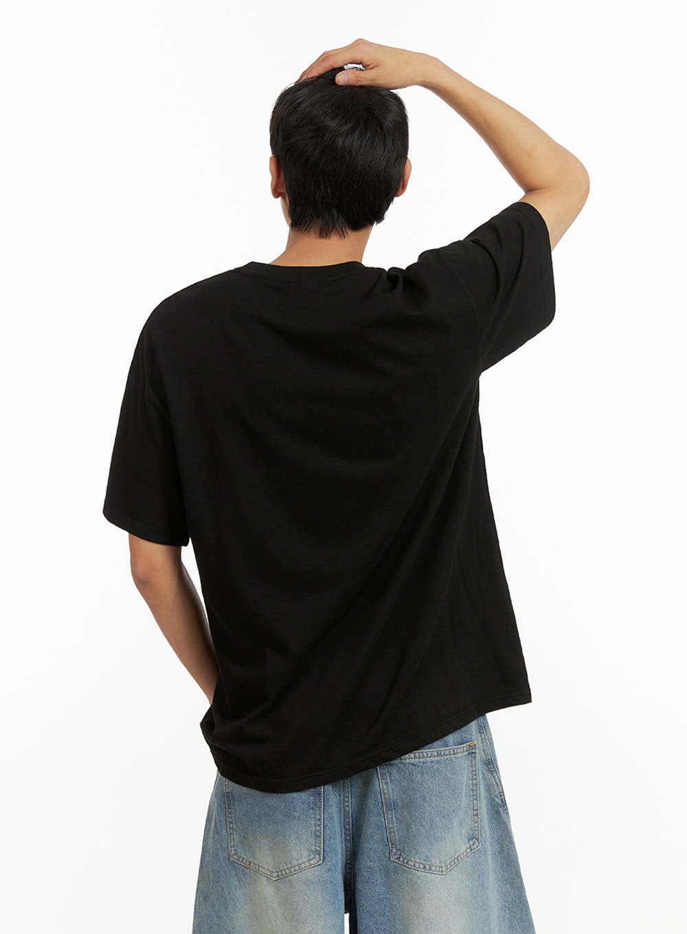 Men's Lettering Round Neck T-Shirt (Black) IU418