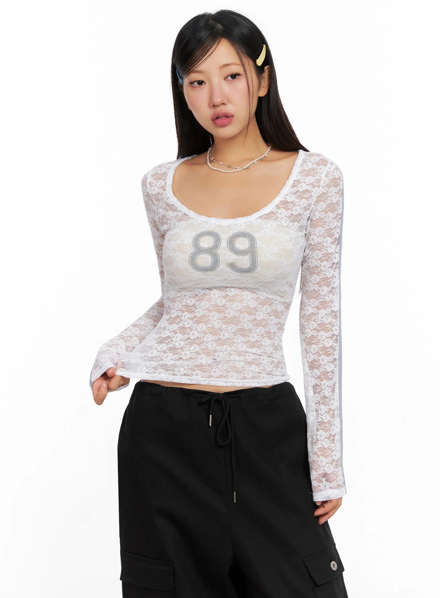 Lace Overlay Scoop Neck Top IG527