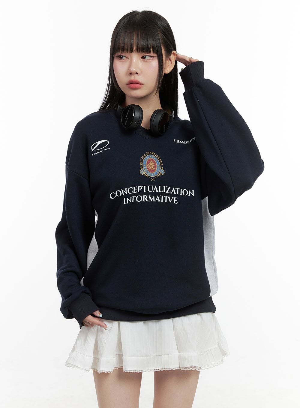 Graphic Lettering Crew Neck Sweatshirt OS410