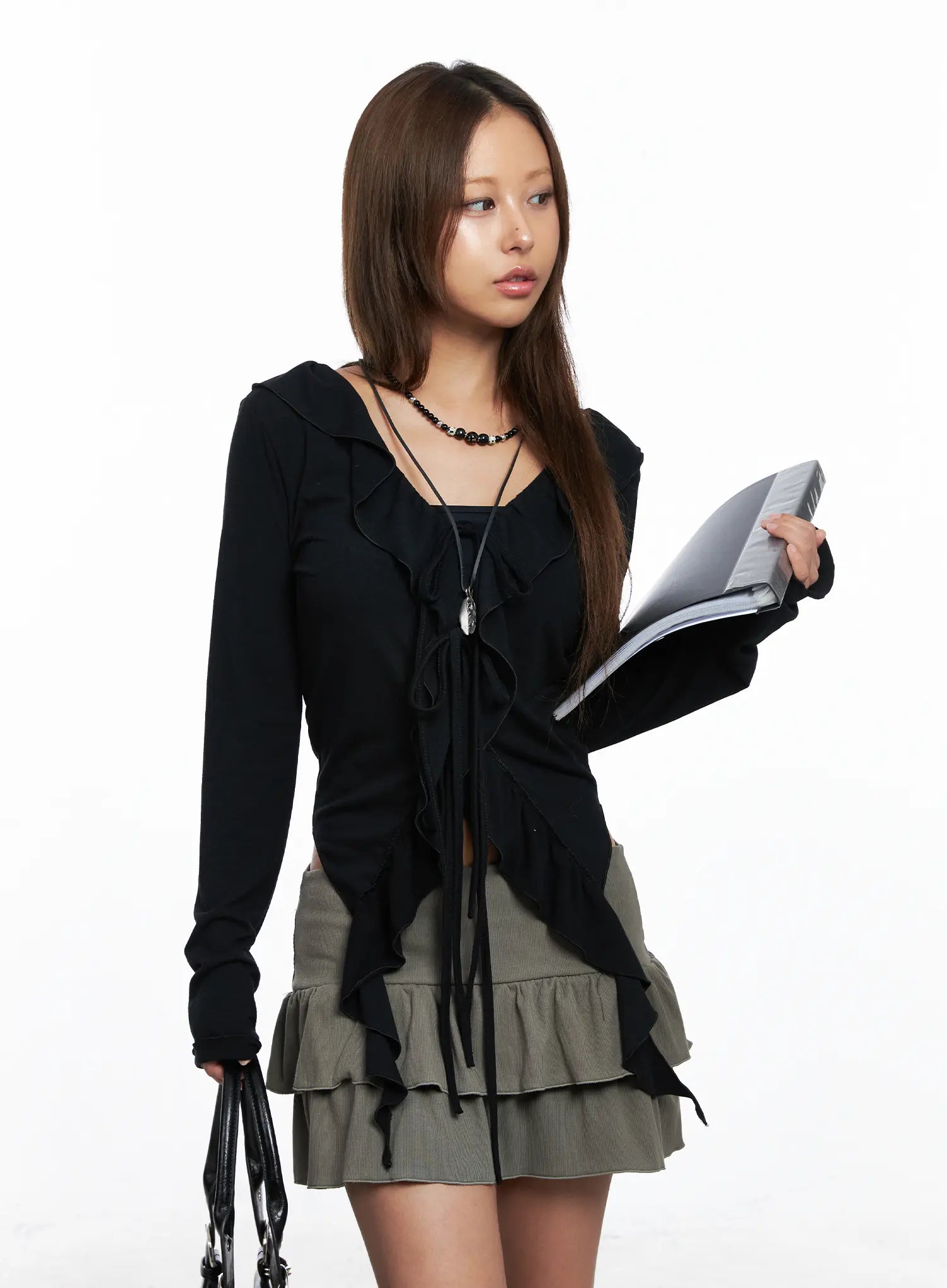 Ruffle Front Tie Cardigan CO510