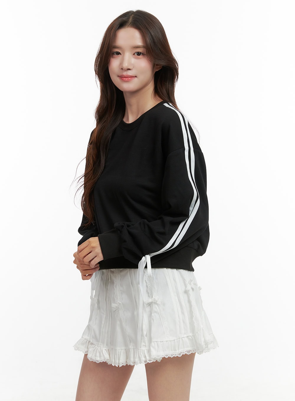 Ribbon-Lined Cotton Sweatshirt OO421