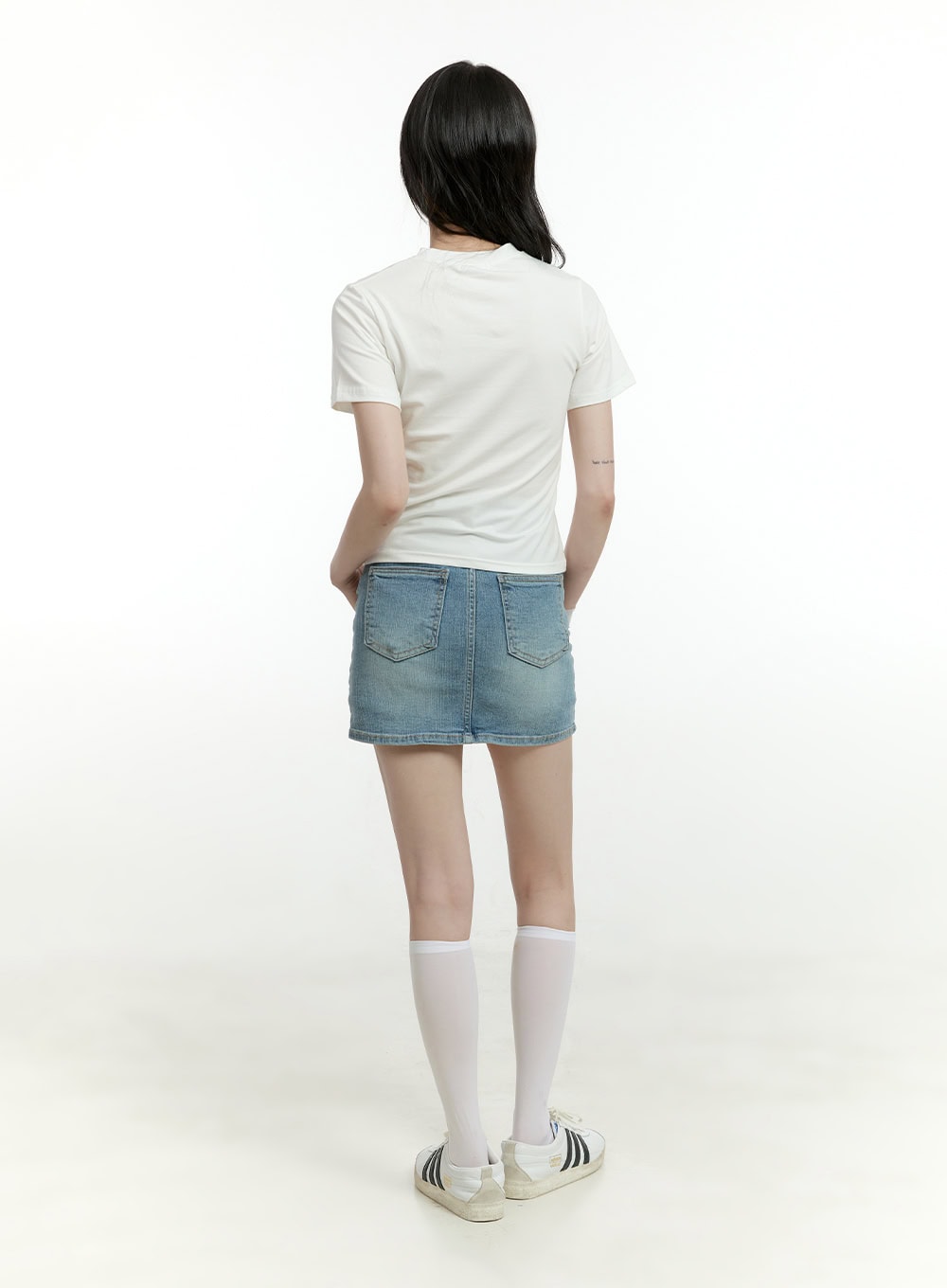 Slit Washed Denim Mini Skirt CL426