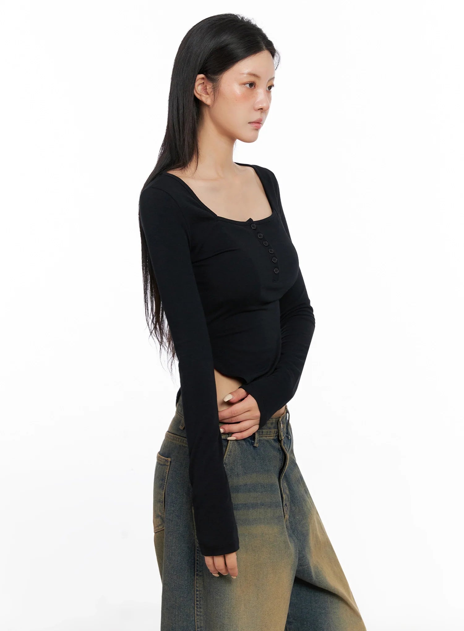 Long Sleeve Square Neck Top IS508