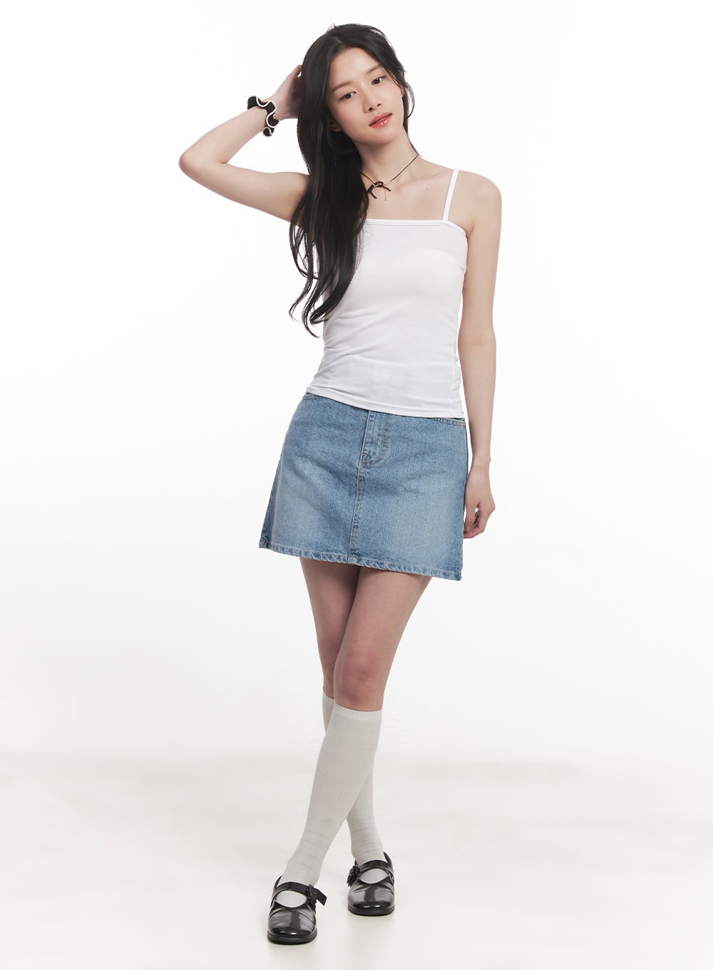 Washed Stitched Denim Mini Skirt CA511