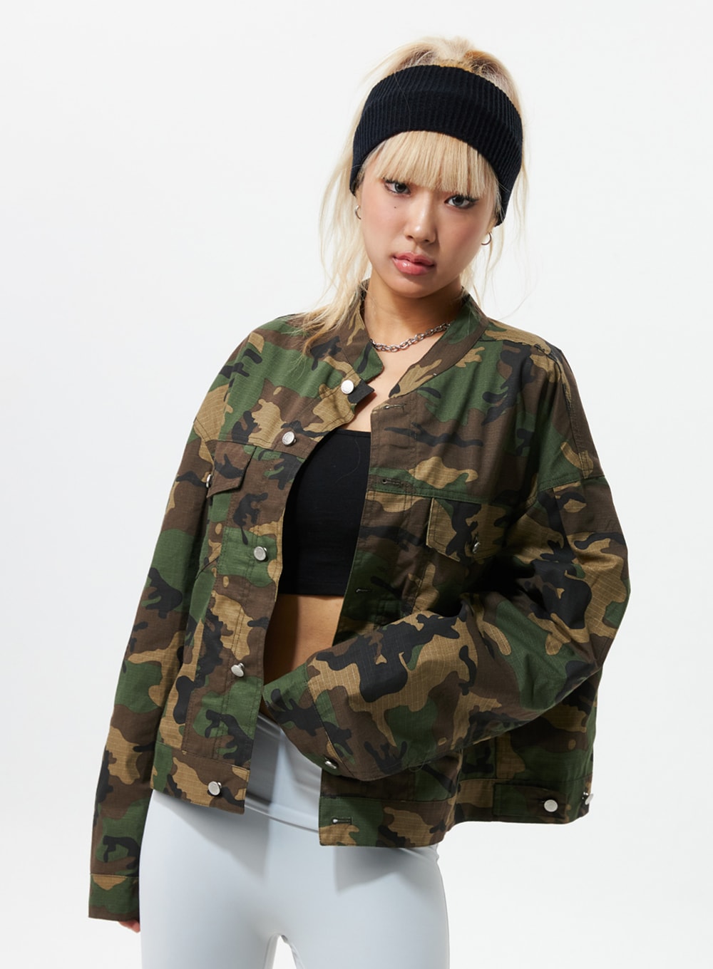 Collarless Camo Jacket IS322