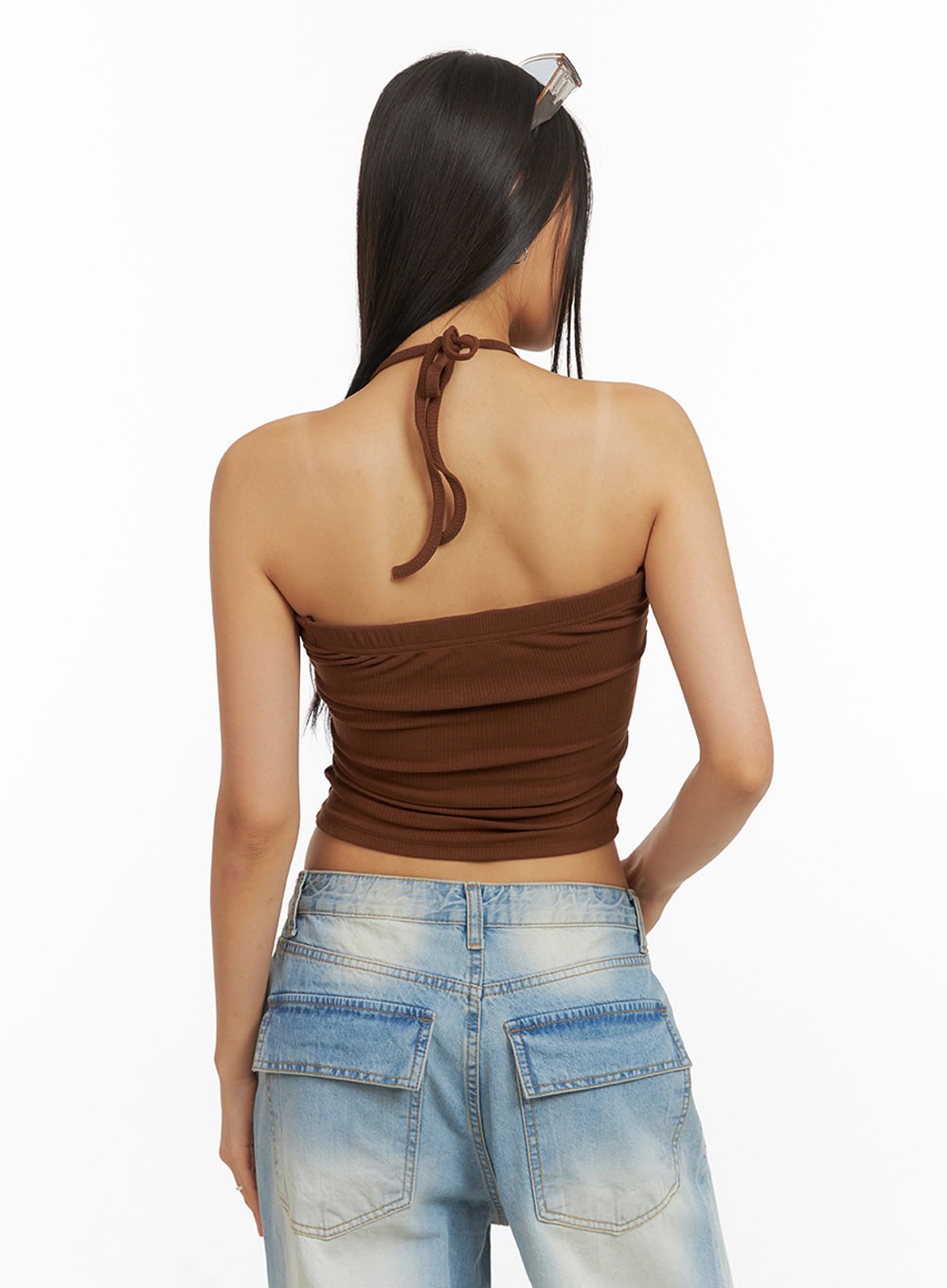 Halter Neck Shirred Crop Cami Top IY422